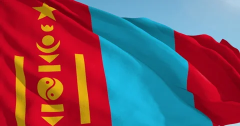 Beautiful looping flag blowing in wind: Mongolia Stock Footage 63114710