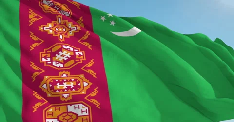Beautiful looping flag blowing in wind: Turkmenistan Vídeos de archivo 63116256