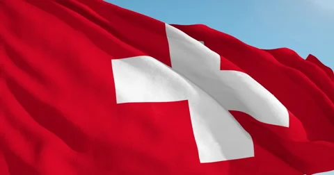 Beautiful looping flag blowing in wind: Switzerland Stock Footage 63125690