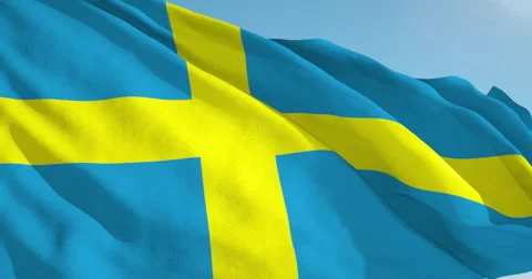 Beautiful looping flag blowing in wind: Sweden Stock Footage 63126047