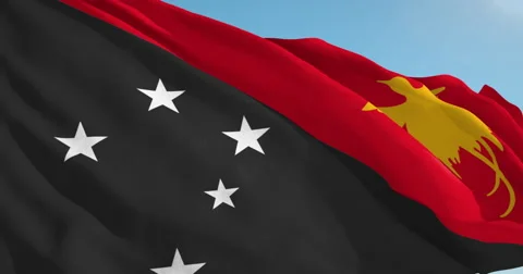 Beautiful looping flag blowing in wind: Papua New Guinea Stock Footage 63129997
