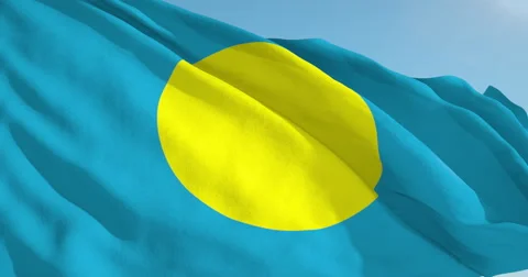 Beautiful looping flag blowing in wind: Palau Stock Footage 63131252