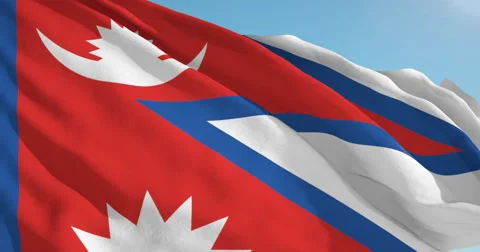 Beautiful looping flag blowing in wind: Nepal Video stock 63136246
