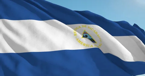 Beautiful looping flag blowing in wind: Nicaragua Stock Footage 63136356
