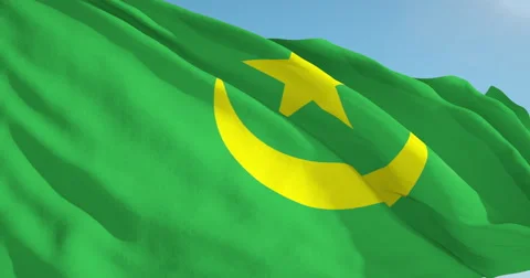 Beautiful looping flag blowing in wind: Mauritania Stock Footage 63139680