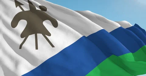 Beautiful looping flag blowing in wind: Lesotho Stock Footage 63145328
