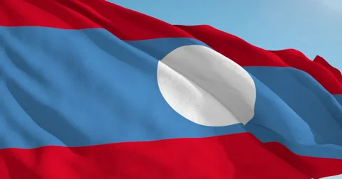 Beautiful looping flag blowing in wind: Laos Stock Footage 63146617