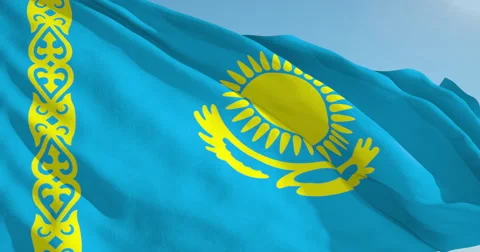 Beautiful looping flag blowing in wind: Kazakhstan Stock Footage 63150572