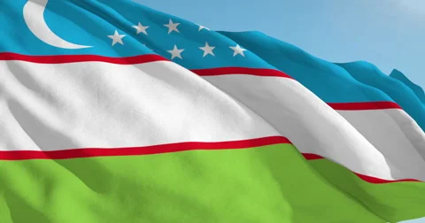 Beautiful looping flag blowing in wind: Uzbekistan Stock Footage 63342254
