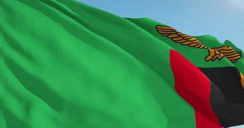 Beautiful looping flag blowing in wind: Zambia 動画素材 63342489