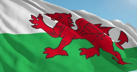 Beautiful looping flag blowing in wind: Wales Stock Footage 63343892
