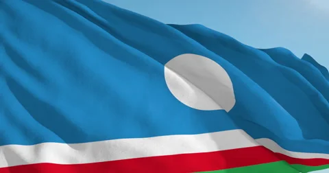 Beautiful looping flag blowing in wind: Yakutia Video stock 63346080