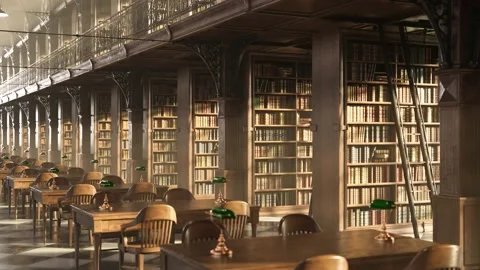 Beautiful looping vintage library with countless historic books on shelves. 4KHD Stock Footage 234314611