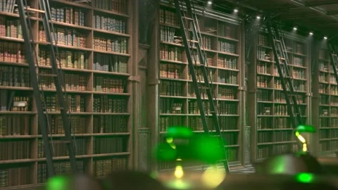 Beautiful looping vintage library with countless historic books on shelves. 4KHD Stock Footage 234316419