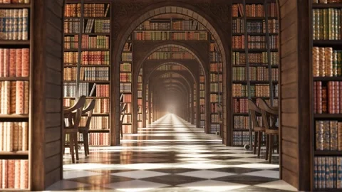 Beautiful looping vintage library with countless historic books on shelves. 4KHD Stock-Footage 234330936