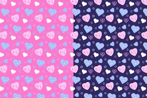 Beautiful love pattern vector on pink and dark blue background. Seamless repe Illustrazione stock