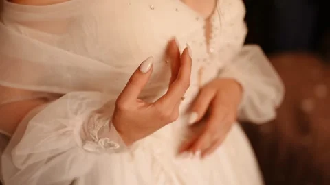Beautiful lovely bride back in wedding luxury dress veil. Pretty well-groomed Stock Footage 297568233