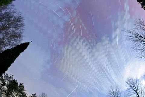Beautiful low angle shot of star trails Stock Photos