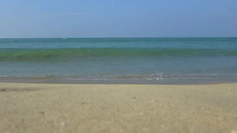 Beautiful low angle view of sea waves crashing on the shore, original audio Stock Footage 172291619