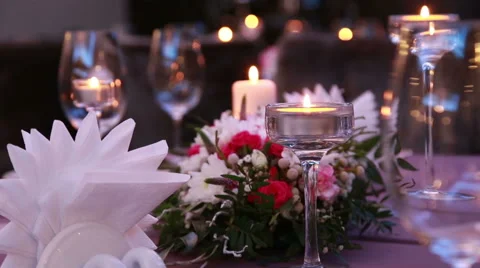 Beautiful luxury Table Serving For A Romantic Dinner With Candles And Red Stock Footage 68892465