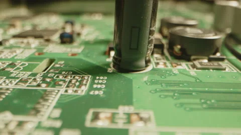 Beautiful macro dolly of components on a modem's circuit board Stock Footage 315629869