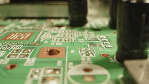 Beautiful macro dolly of components on a printed circuit board in slow motion Video stock 315631494