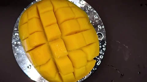 Beautiful macro photography of mango cubes Stock Footage 329666073