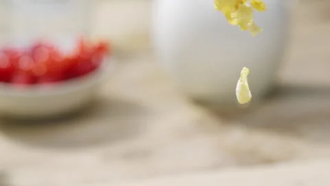 Beautiful Macro-Shot of cornflakes falling .. Stock Footage 160702498