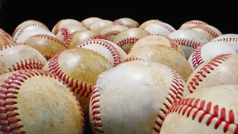 Beautiful macro shot of group of baseball balls Stock Footage 131690628