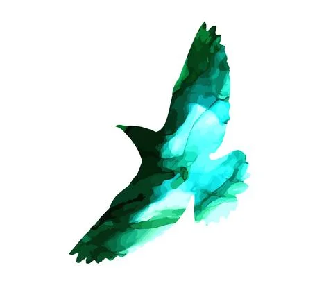 Beautiful magic bright colored flying bird with spread wings. Vector illustra Stock Illustration
