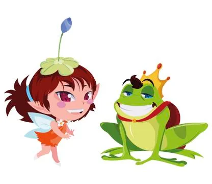 Beautiful magic fairy with toad prince characters Stock Illustration