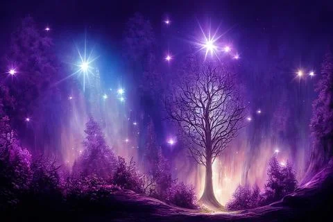 Beautiful magic night forest. Digital art. Stock Illustration