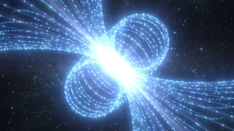 Beautiful Magnetic Force Field Lines of Quasar Energy Star in Space Stock Footage