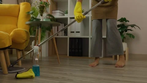 A beautiful maid is getting ready to clean the house, a maid is getting ready to Stock Footage 296670119