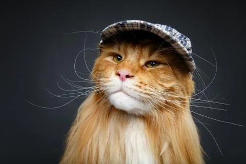 Beautiful maine coon cat in hat Stock Photos