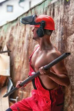 The beautiful man from the construction Stock Photos