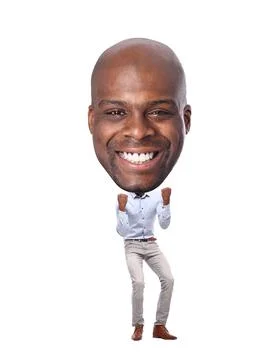 Beautiful man in front of a white background with a big Head Stock Photos