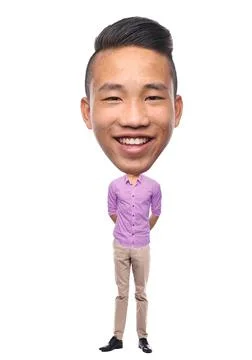 Beautiful man in front of a white background with a big Head Stock Photos