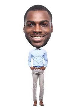 Beautiful man in front of a white background with a big Head Stock Photos