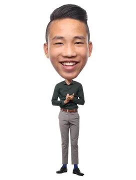 Beautiful man in front of a white background with a big Head Stock Photos