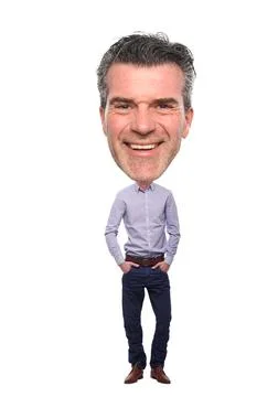 Beautiful man in front of a white background with a big Head Stock Photos