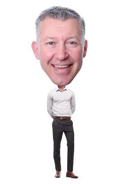 Beautiful man in front of a white background with a big Head Stock Photos