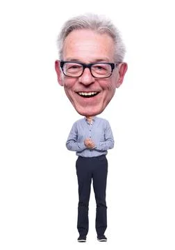 Beautiful man in front of a white background with a big Head Stock Photos