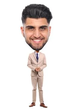 Beautiful man in front of a white background with a big Head Stock Photos