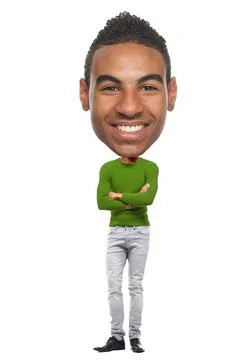 Beautiful man in front of a white background with a big Head Stock Photos