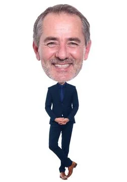 Beautiful man in front of a white background with a big Head Stock Photos