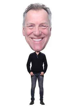 Beautiful man in front of a white background with a big Head Stock Photos