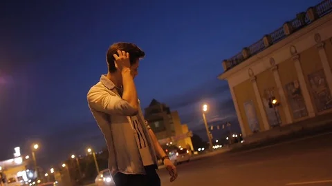 Beautiful man model posing near the road Stock Footage 72839275