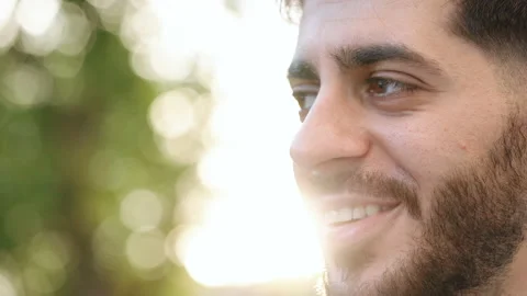 Beautiful man's eyes opening while looking straight, having long nice eyelashes Stock Footage 200266534