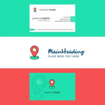Beautiful Map pointer Logo and business card. vertical Design Vector Illustrazione stock